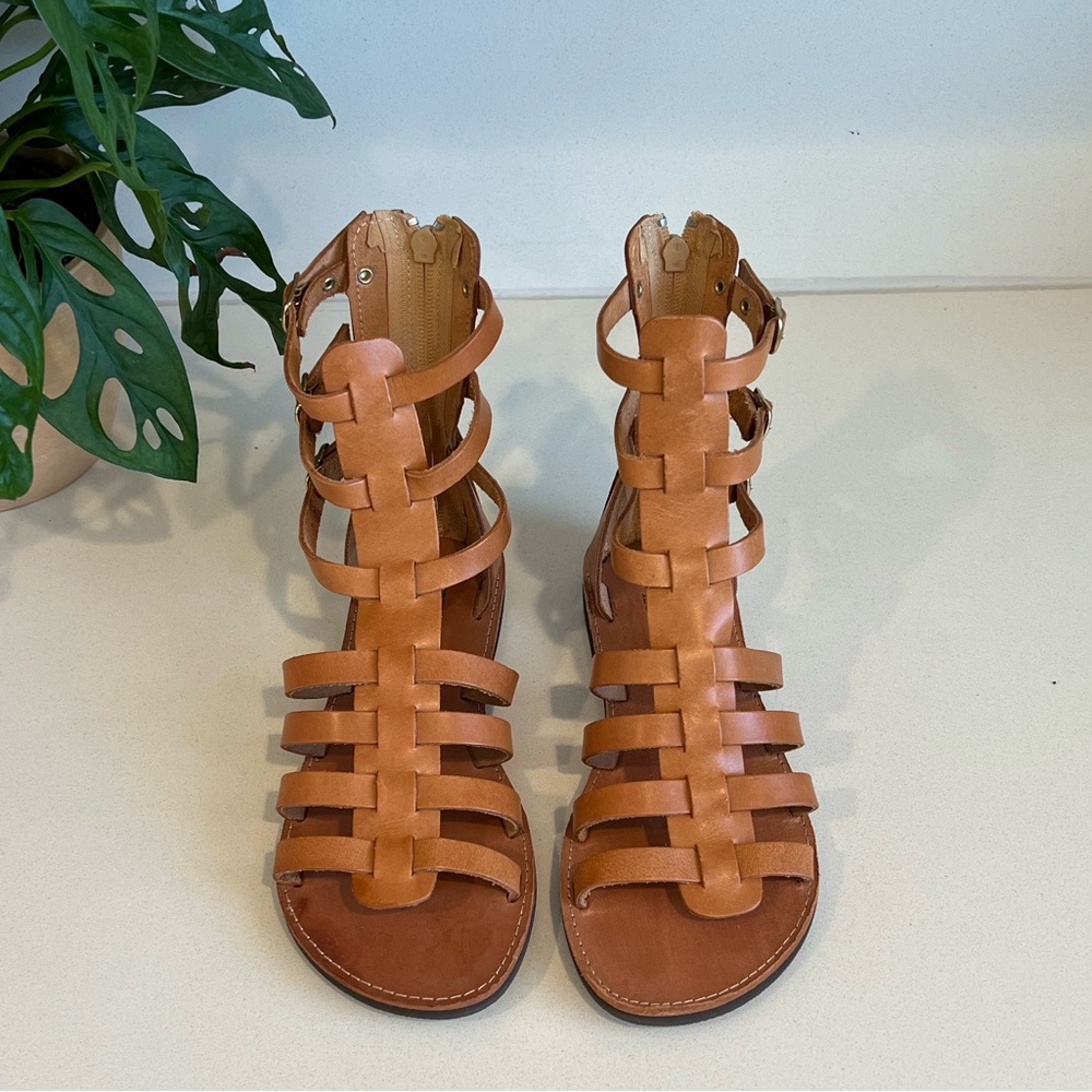 Gladiator Sandals Handmade Tan Leather Strappy EU 38